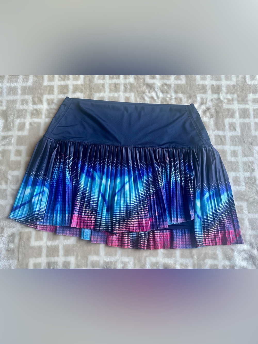 Lucky in Love Pleated Navy Skater Skirt with Blue & Pink Gradient Print